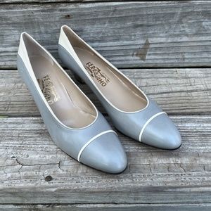 Salvatore Ferragamo Pumps Bone and Gray Spectators 11.5 Narrow